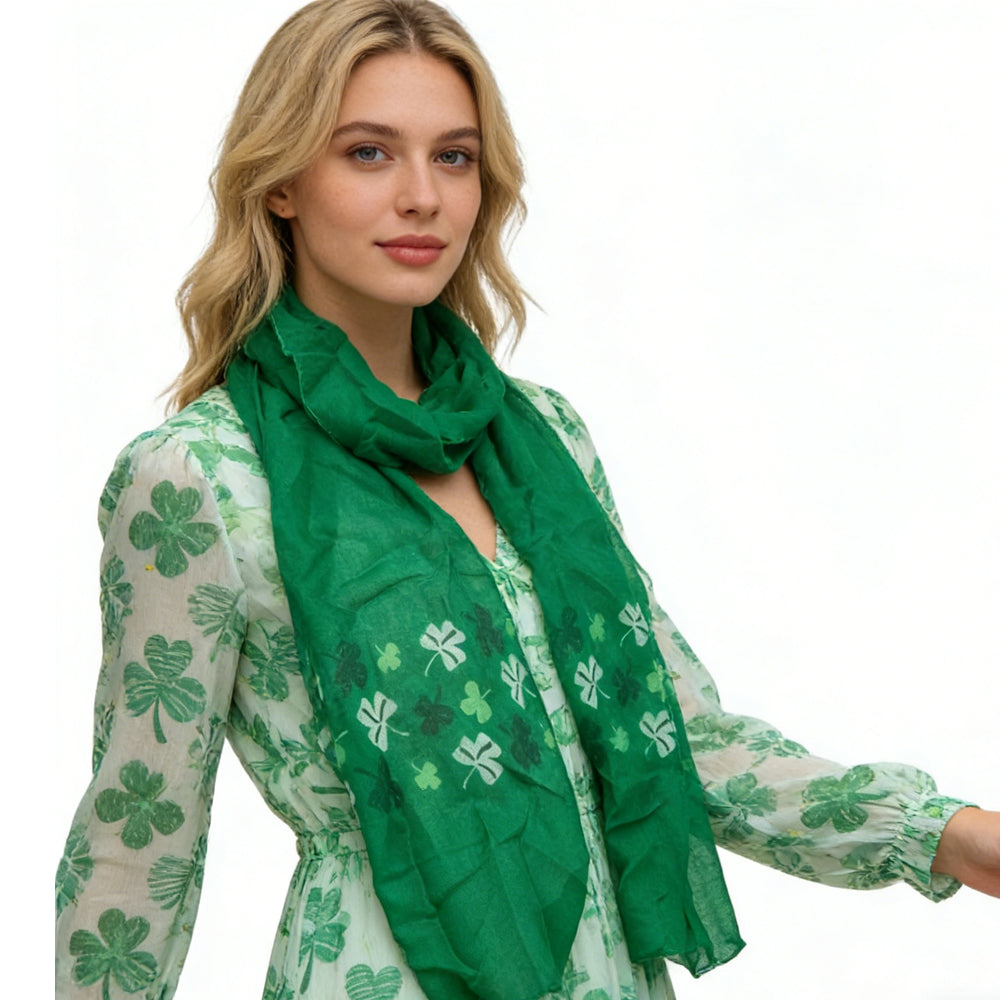 Shamrock Print Skinny Scarf - Green (60" x 11")