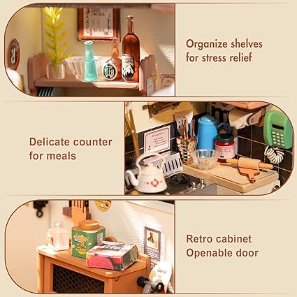 Happy Kitchen Miniature Dollhouse with LED Light