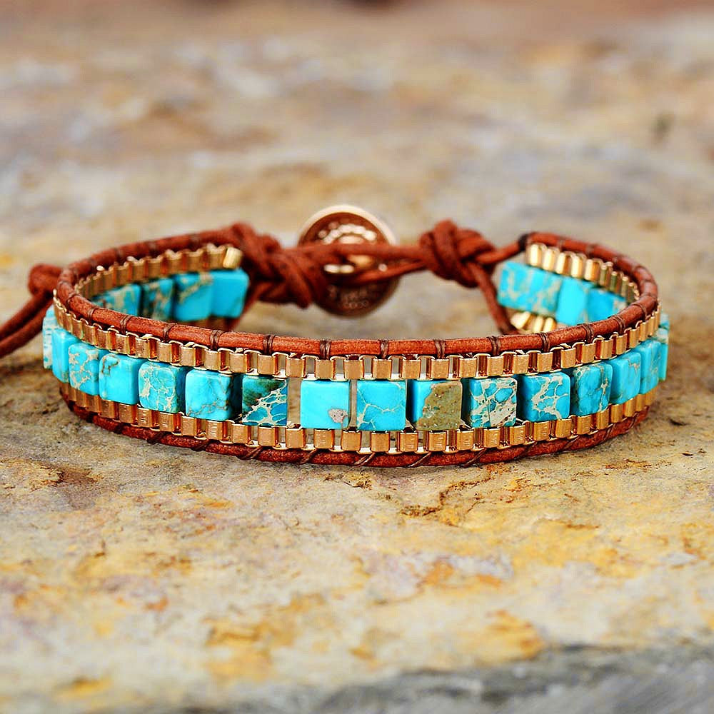 Imperial Stone Hand-Woven Leather Bracelet