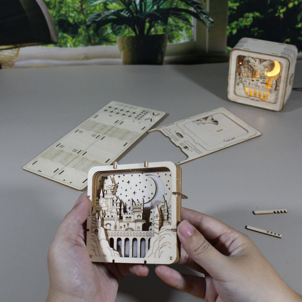 Pegasus Castle Night Light 3D Wooden Puzzle - Illuminated Fantasy Model Kit