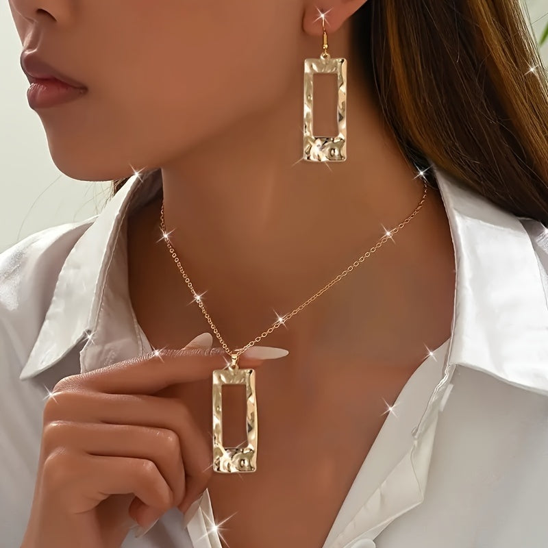 Hammered Geometric Necklace & Earring Set