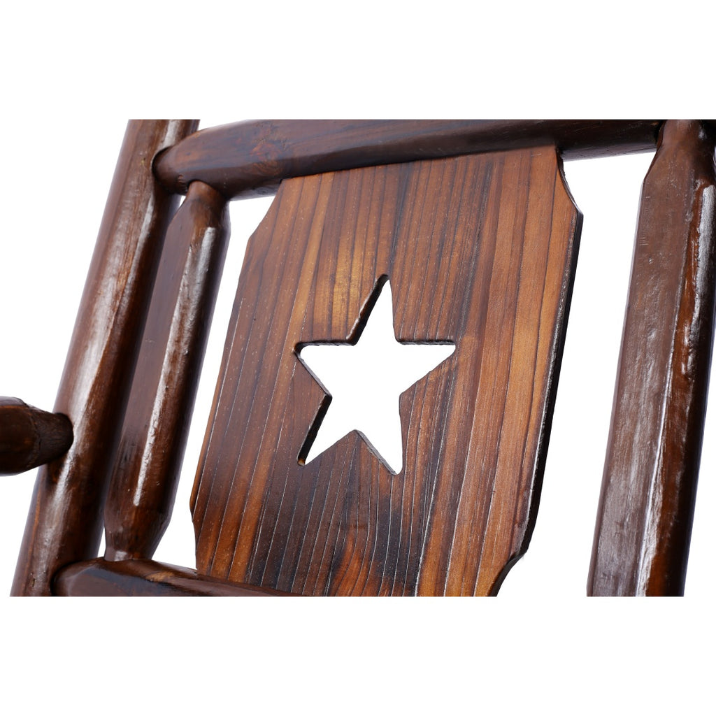 Outdoor Wood Rocking Bench for 2 - Rustic Brown Porch Rocker
