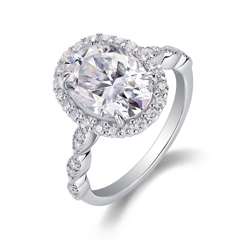Bright Moon Oval Moissanite Bezel Ring – S925 Sterling Silver, Platinum Plated