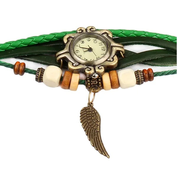 Bohemian Angel Wing Leather Watch Bracelet