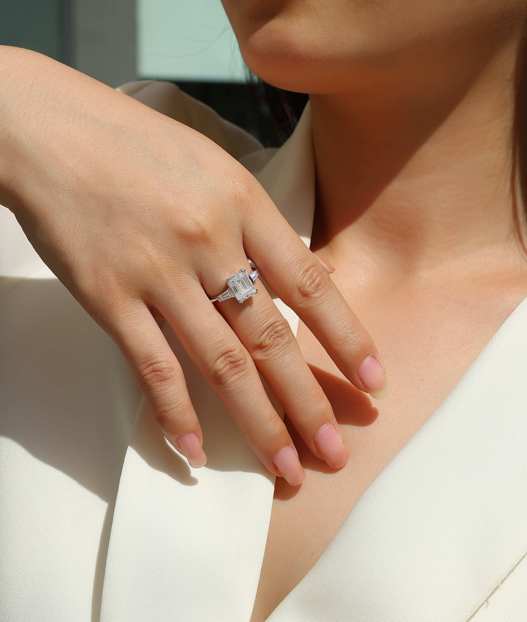 Octagonal Moissanite Ring - S925 Sterling Silver Platinum-Plated