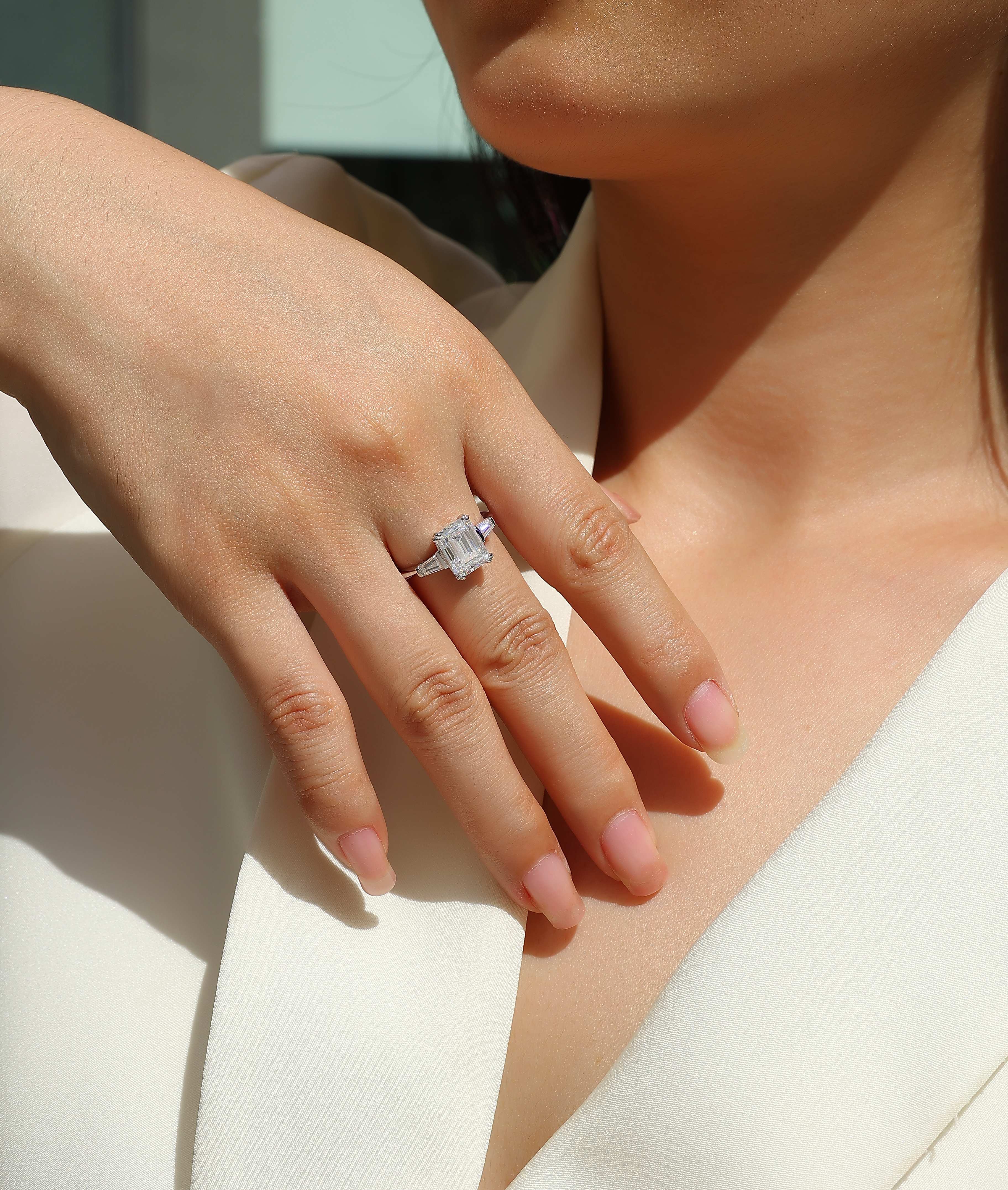 Octagonal Moissanite Ring - S925 Sterling Silver Platinum-Plated
