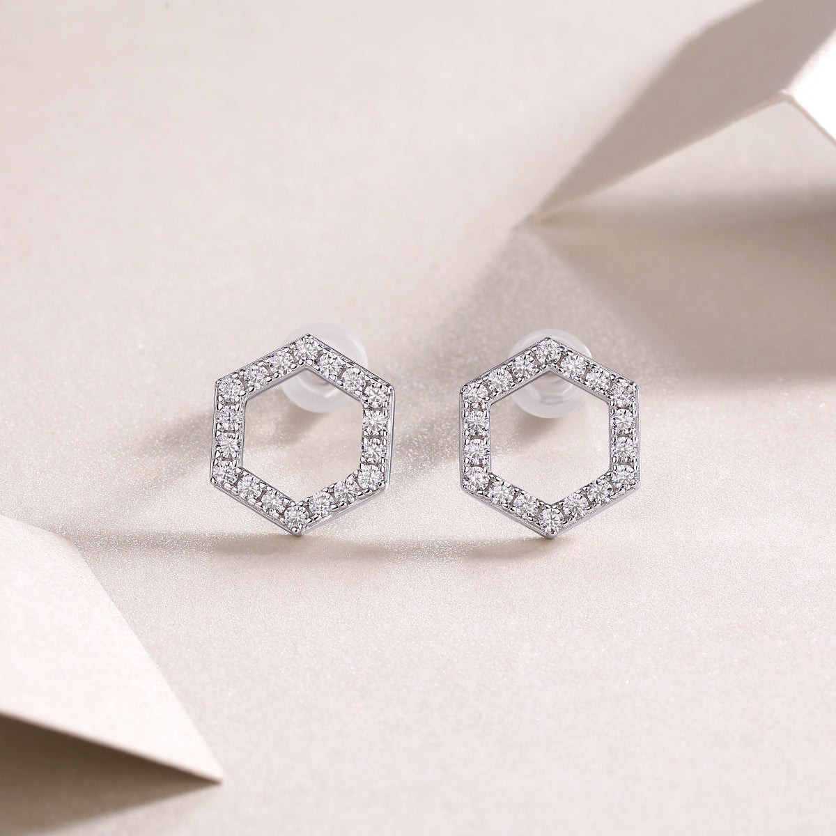 Moissanite Stud Earrings in Platinum-Plated S925 Sterling Silver