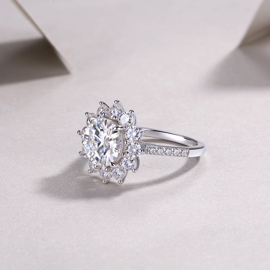 Sunflower 3-Carat Moissanite Bezel Ring in Platinum-Plated S925 Sterling Silver