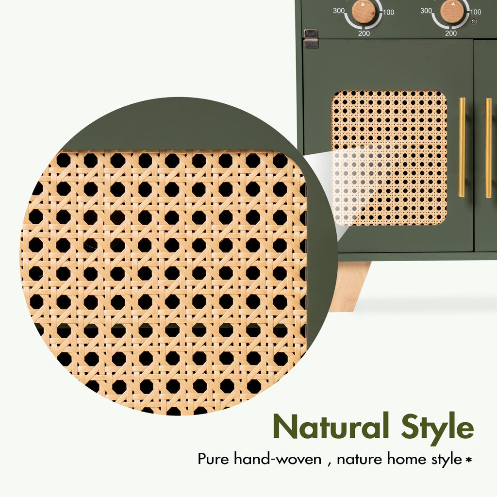 ROBUD Wooden Play Kitchen Set - Green & White Kids Pretend Chef Playset