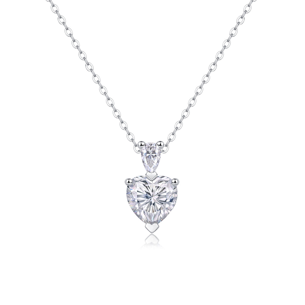 Heart Moissanite Necklace - S925 Sterling Silver Platinum-Plated with Chain