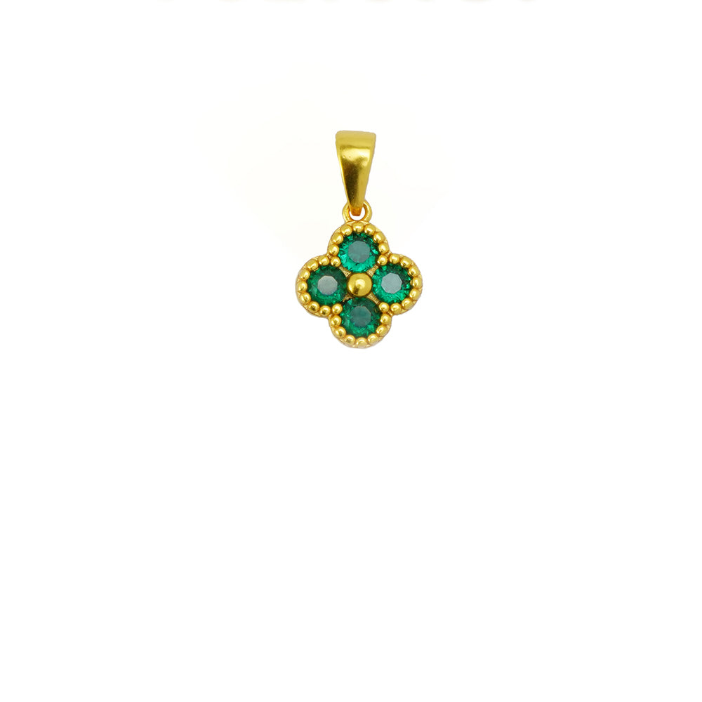 Green Four Leaf Clover 24K Gold Necklace