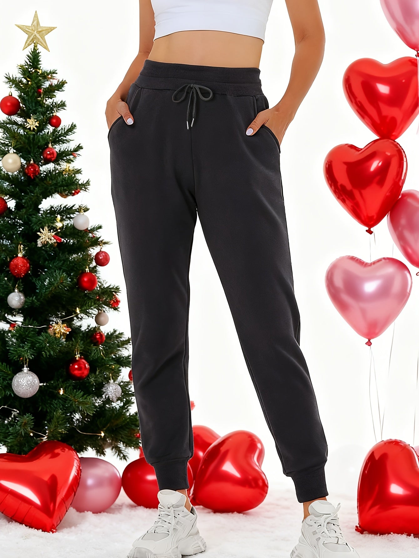 Women's Fleece Joggers - Boyfriend Style with Drawstring Waist