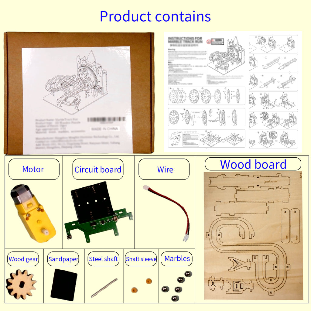 Electric Marble Run 3D Wooden Puzzle - Motorized Brain Teaser Model Kit
