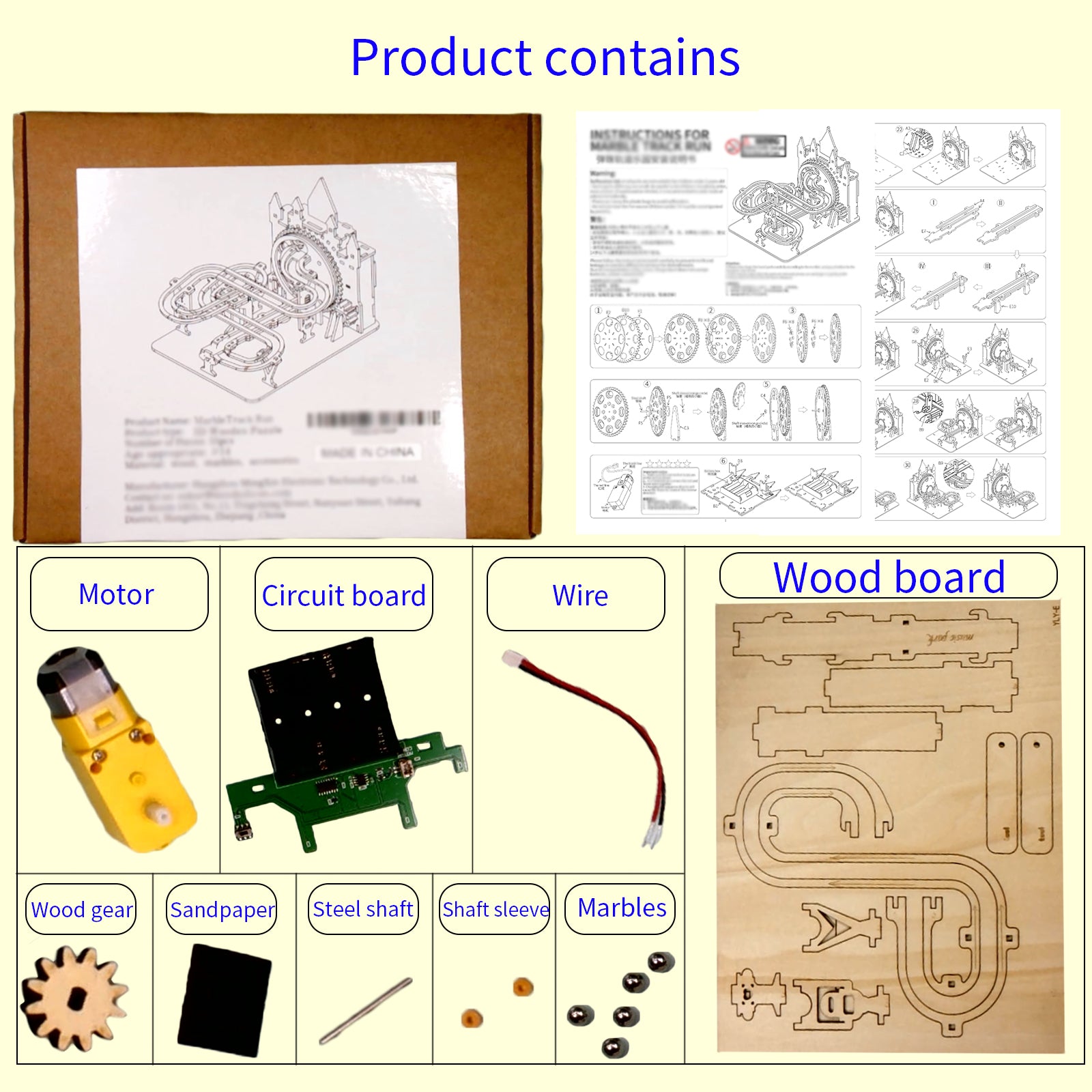Electric Marble Run 3D Wooden Puzzle - Motorized Brain Teaser Model Kit