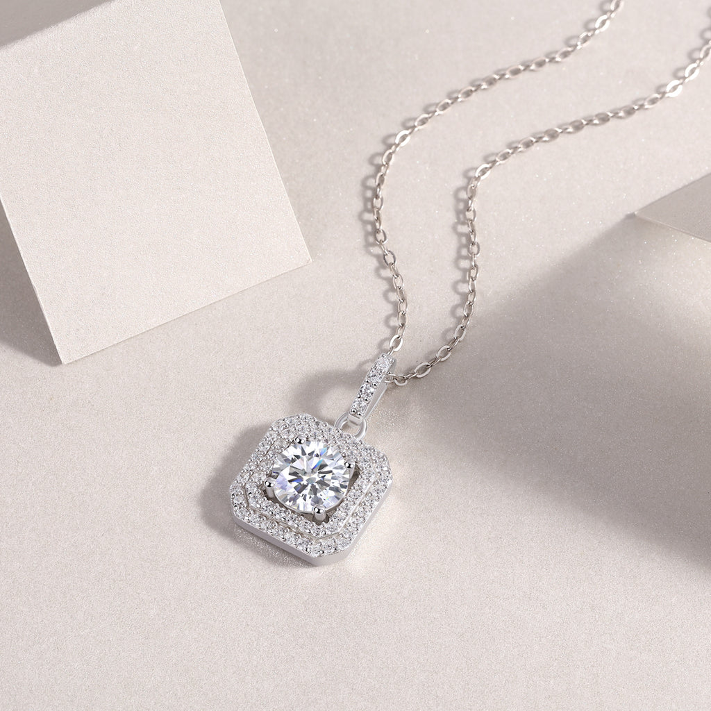 1-Carat Moissanite Pendant – S925 Sterling Silver with Platinum Plating