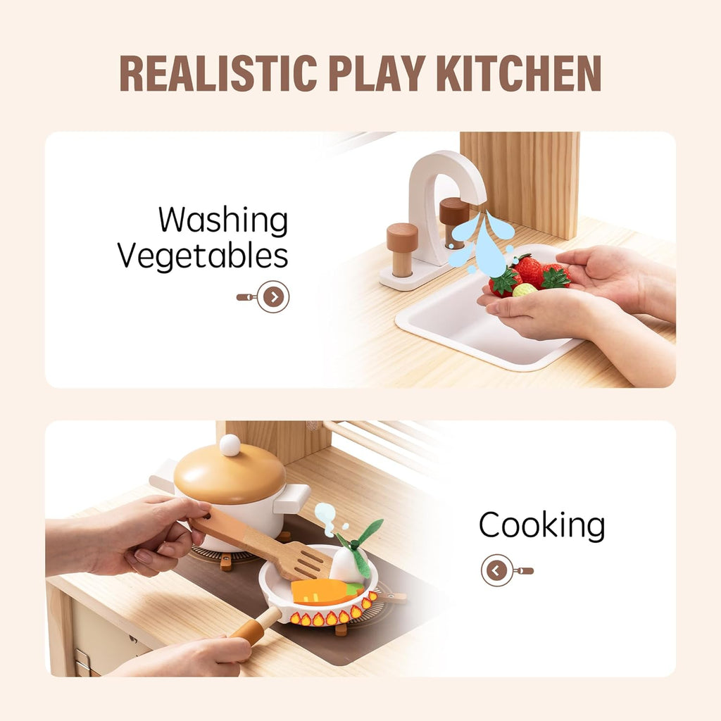 Large Wooden Play Kitchen Set with Accessories