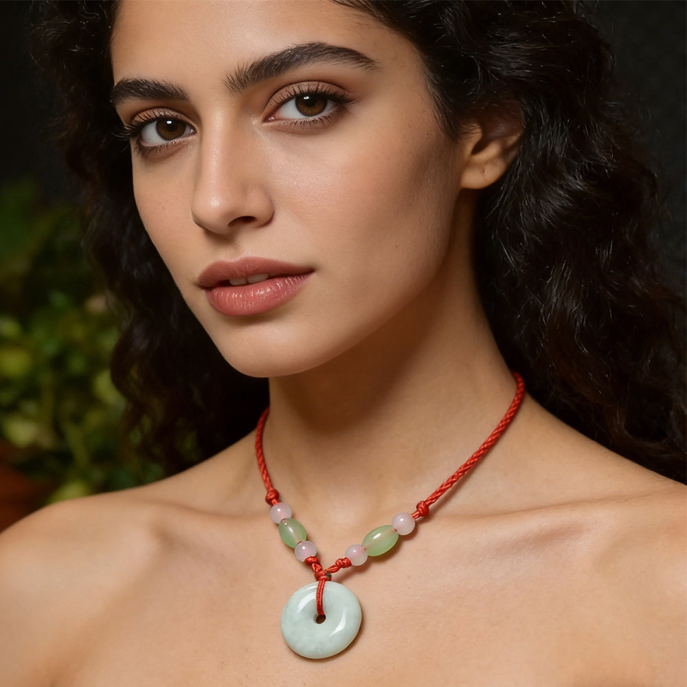Jadeite Peace Donut Healing Stone Necklace