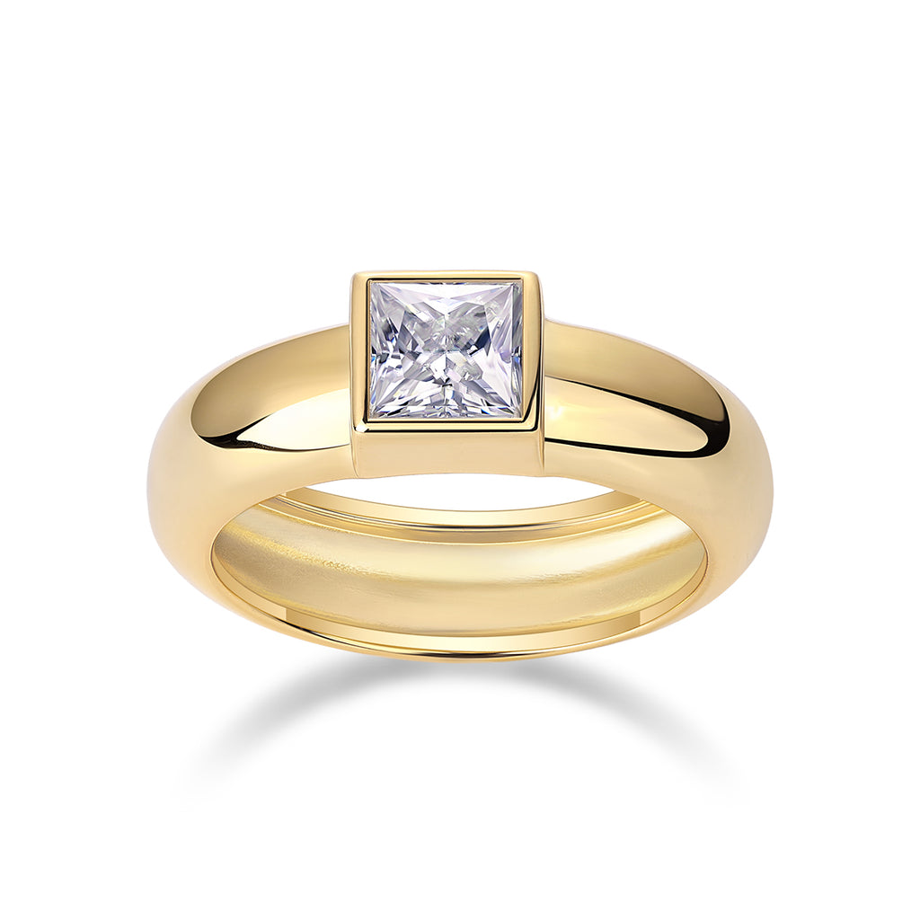 Square Moissanite Sterling Silver Ring