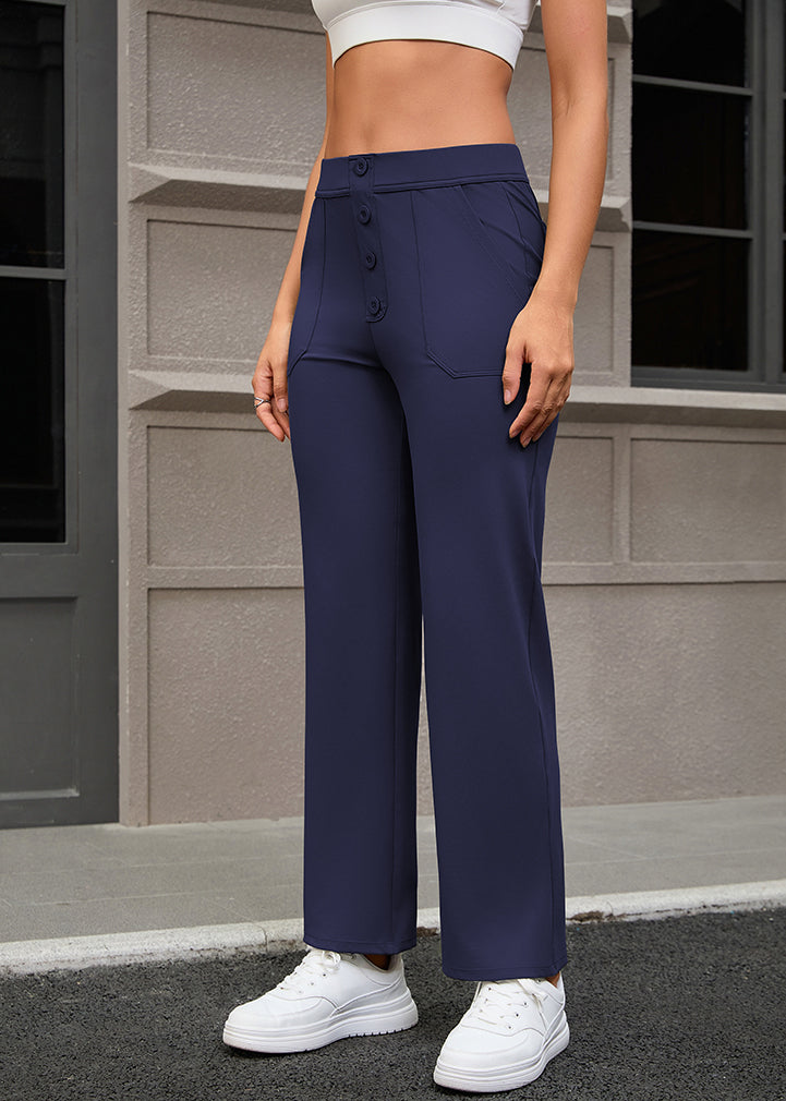 Button-Up Straight Leg Yoga Pants - Women's Boho Pants with Pockets