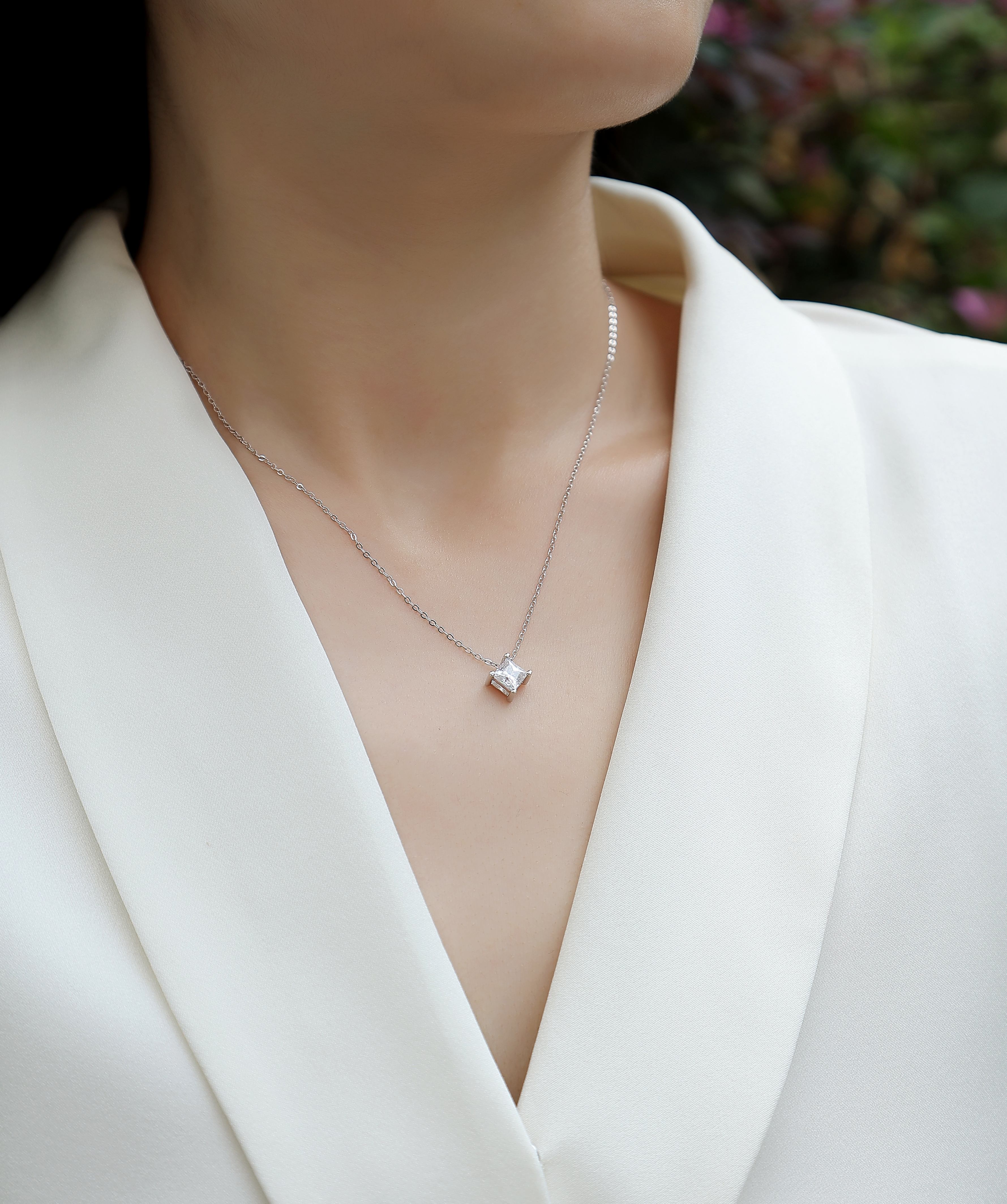 Square Moissanite Pendant Necklace - S925 Sterling Silver