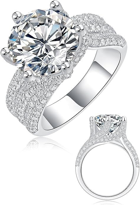 5 Carat Moissanite Engagement Ring - Sterling Silver (D Color VVS1)