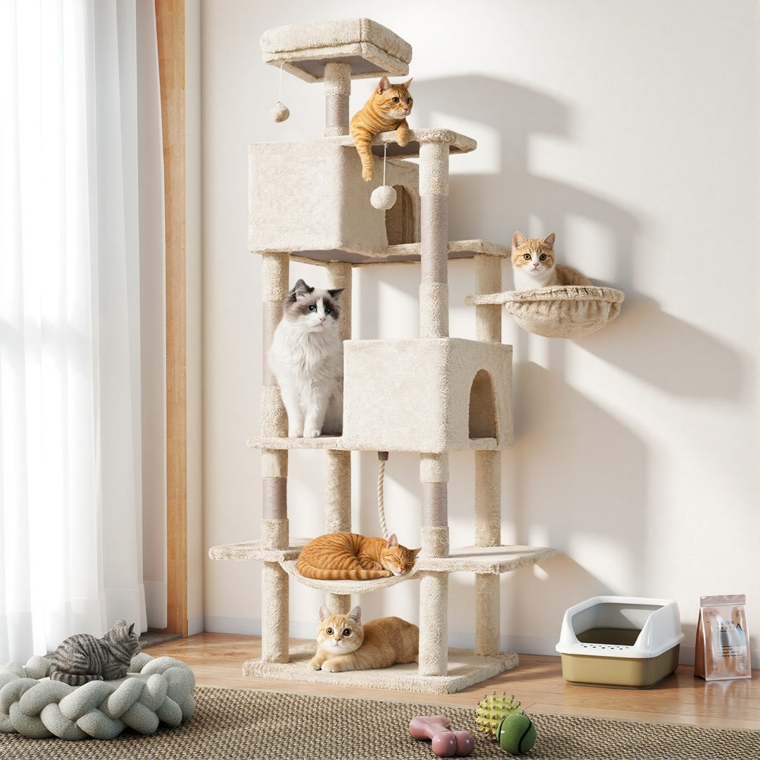 66" Multi-Level Cat Tree Tower with Condos and Scratching Posts