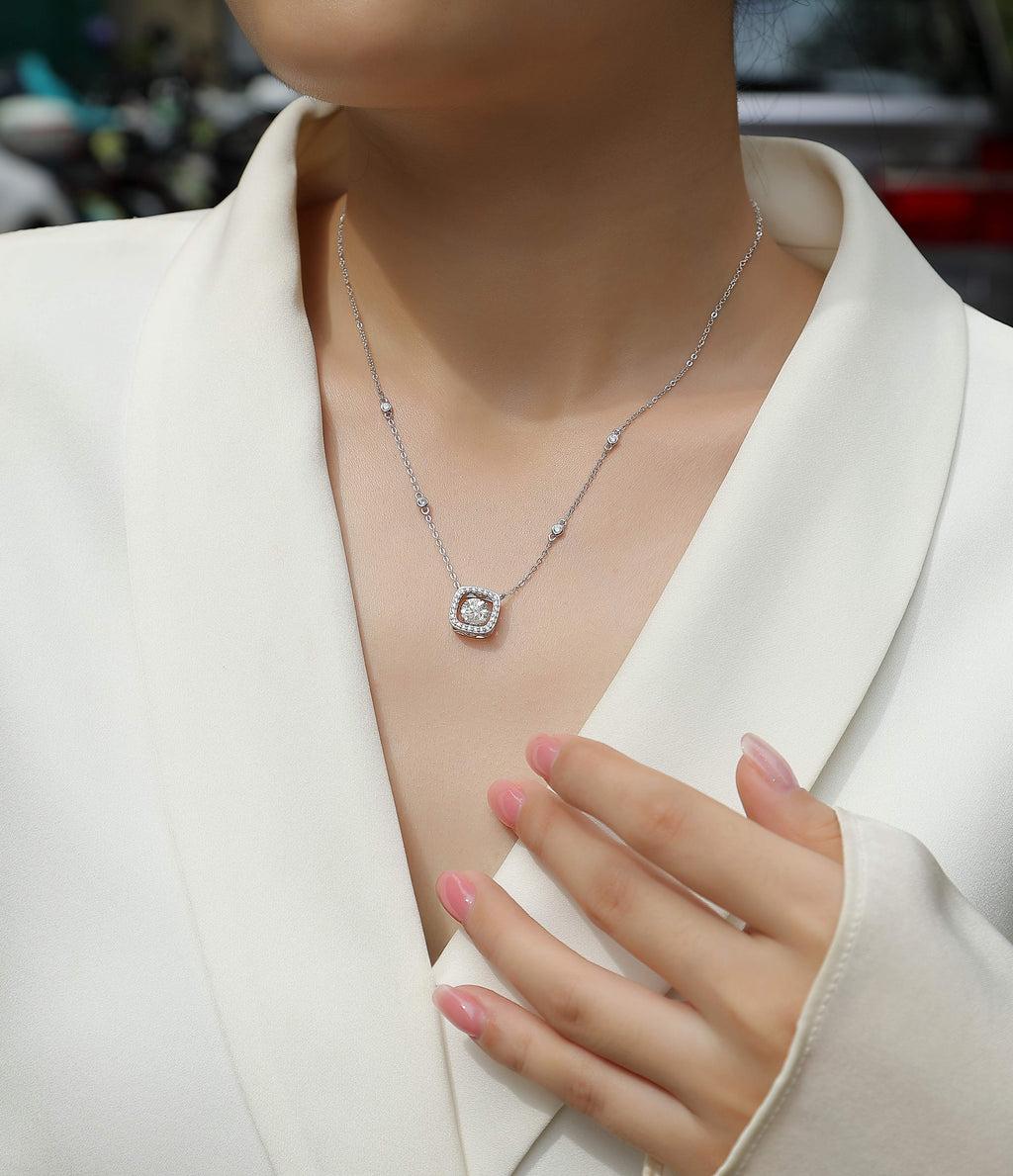 1 Carat Moissanite Necklace - S925 Sterling Silver Platinum-Plated with Chain