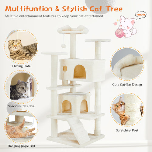 54" Multi-Level Cat Tree Tower with Scratching Posts
