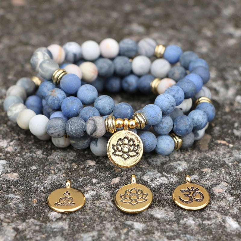 Amazon Stone Tiger Eye Stone Buddha Beads Lotus Bracelet