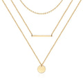 3-Piece 14K Gold Plated Layered Choker Necklace Set – Y Pendant, Bar & Disc