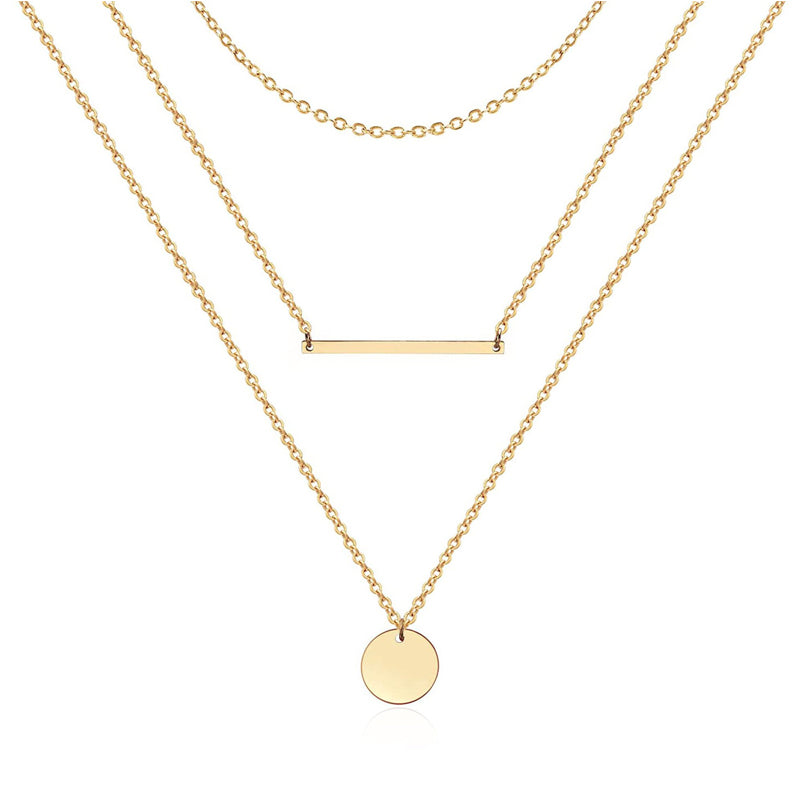 3-Piece 14K Gold Plated Layered Choker Necklace Set – Y Pendant, Bar & Disc