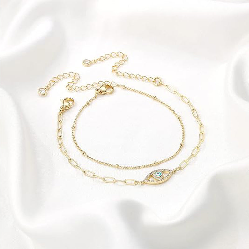Dainty 14K Gold Plated Layered Turtle Charm & Chain Bracelet