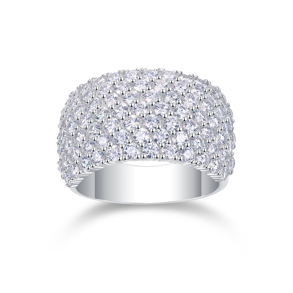 Multi-Row Moissanite Wide Band Ring in Sterling Silver