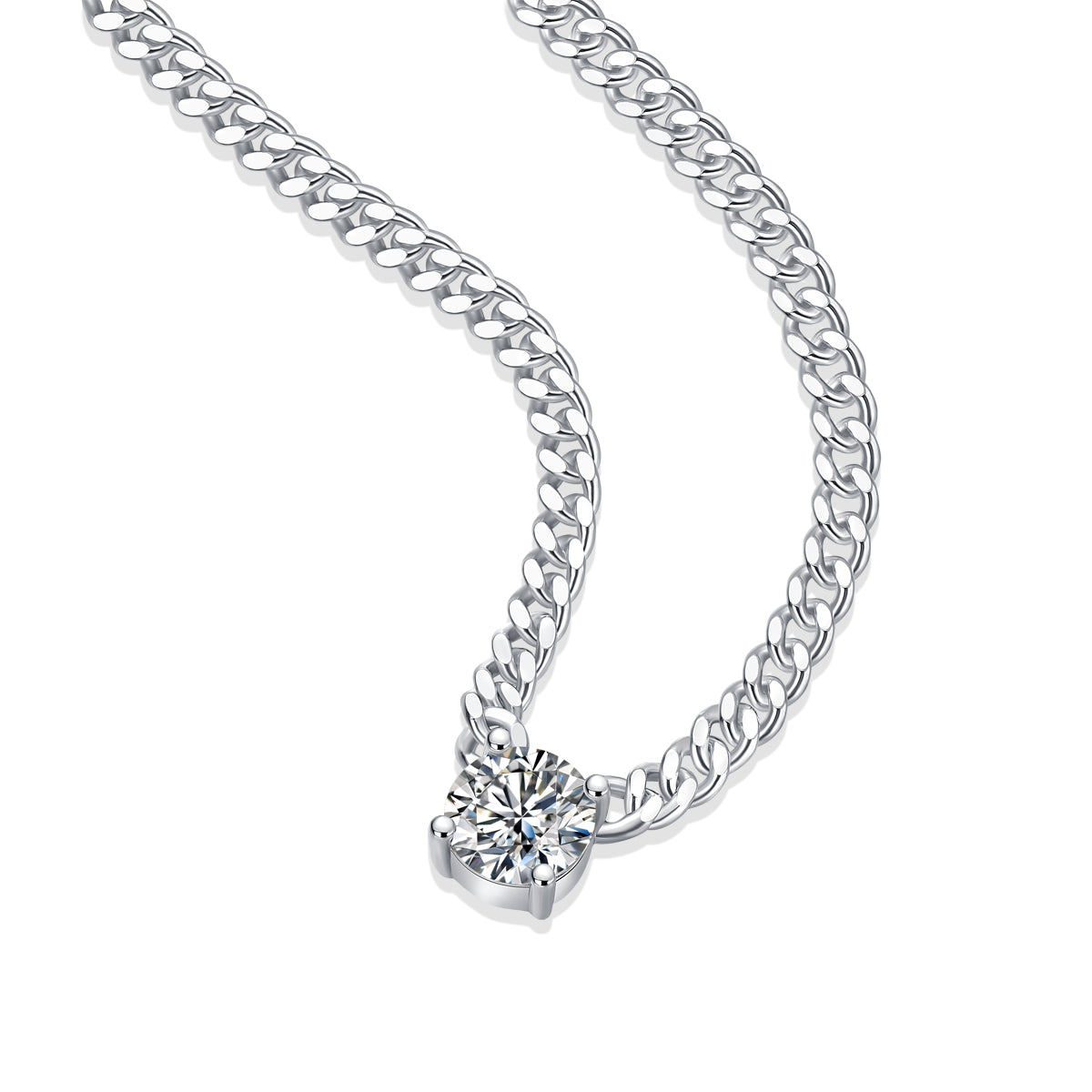 Cuban Chain Moissanite Pendant Necklace - 1 Carat S925 Sterling Silver