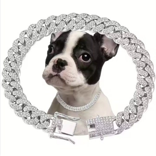 Sparkling Diamond Pet Chain Collar - Hip Hop Style for Dogs & Cats