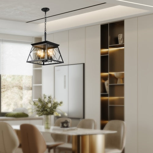 Black Farmhouse Chandelier - 4-Light Vintage Pendant for Dining Room
