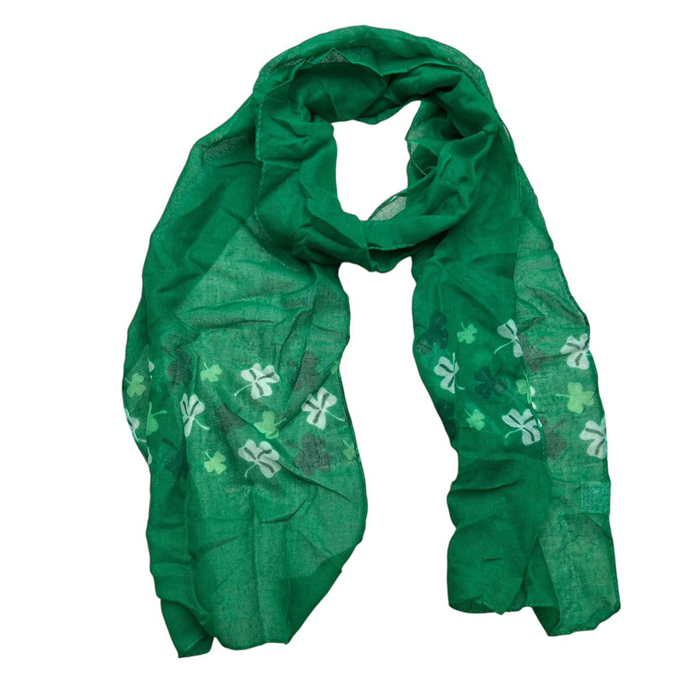 Shamrock Print Skinny Scarf - Green (60" x 11")