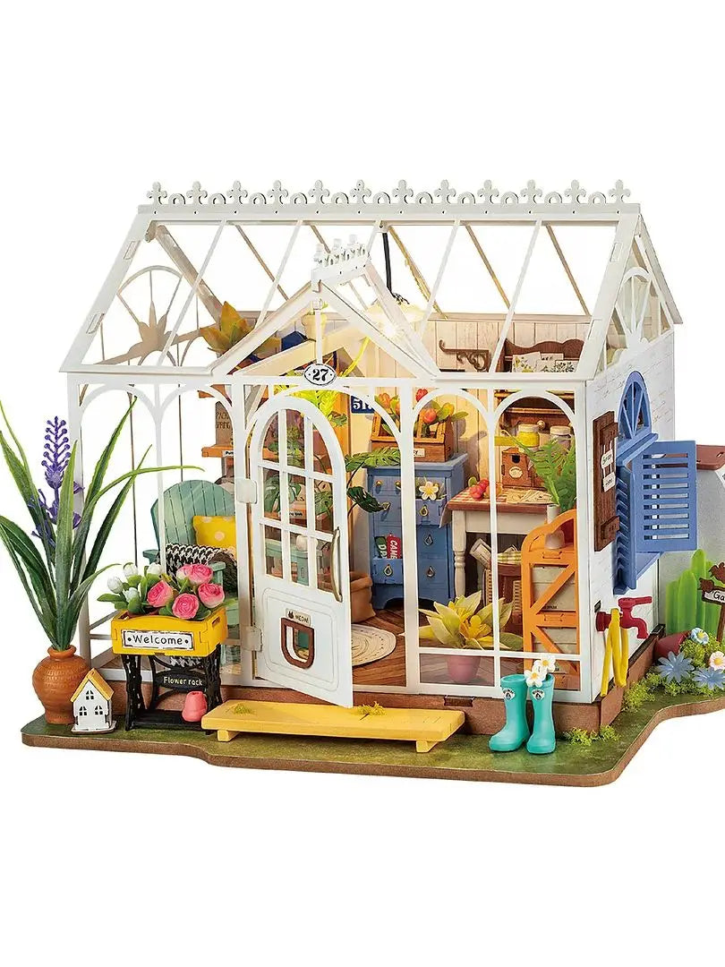DIY Miniature Greenhouse Dollhouse with LED Lights