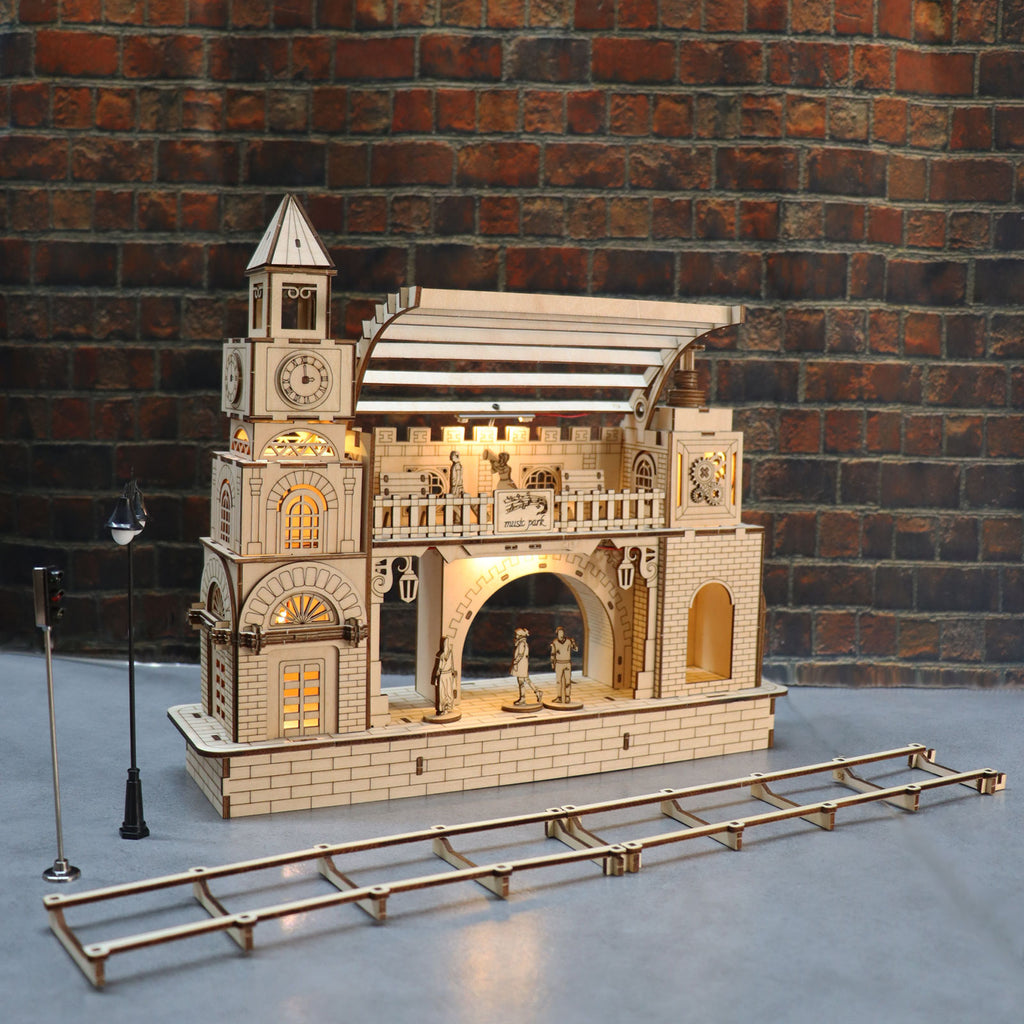 Railway Station 3D Wooden Puzzle Model Kit - Architectural Construction Set