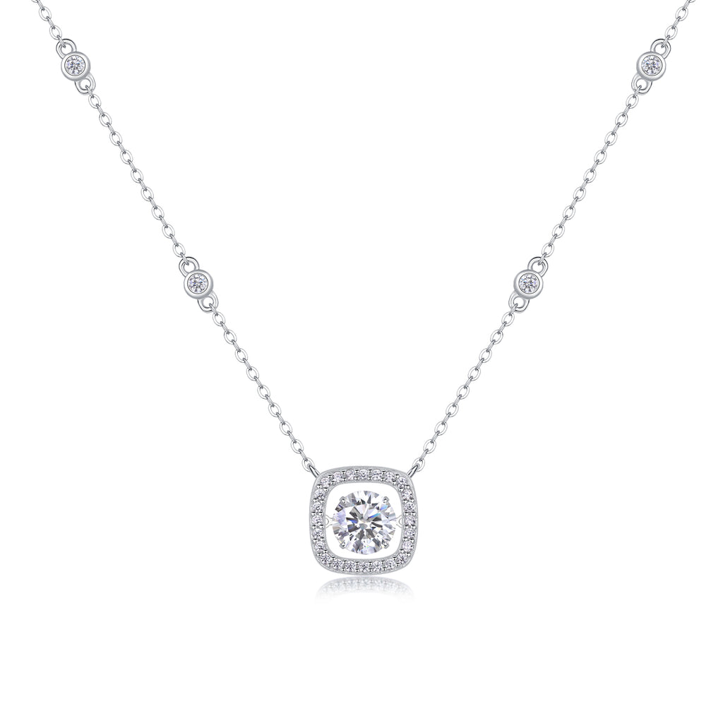 1 Carat Moissanite Necklace - S925 Sterling Silver Platinum-Plated with Chain