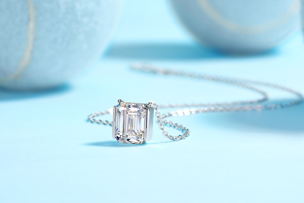 Octagonal Moissanite Platinum-Plated S925 Sterling Silver Pendant Necklace