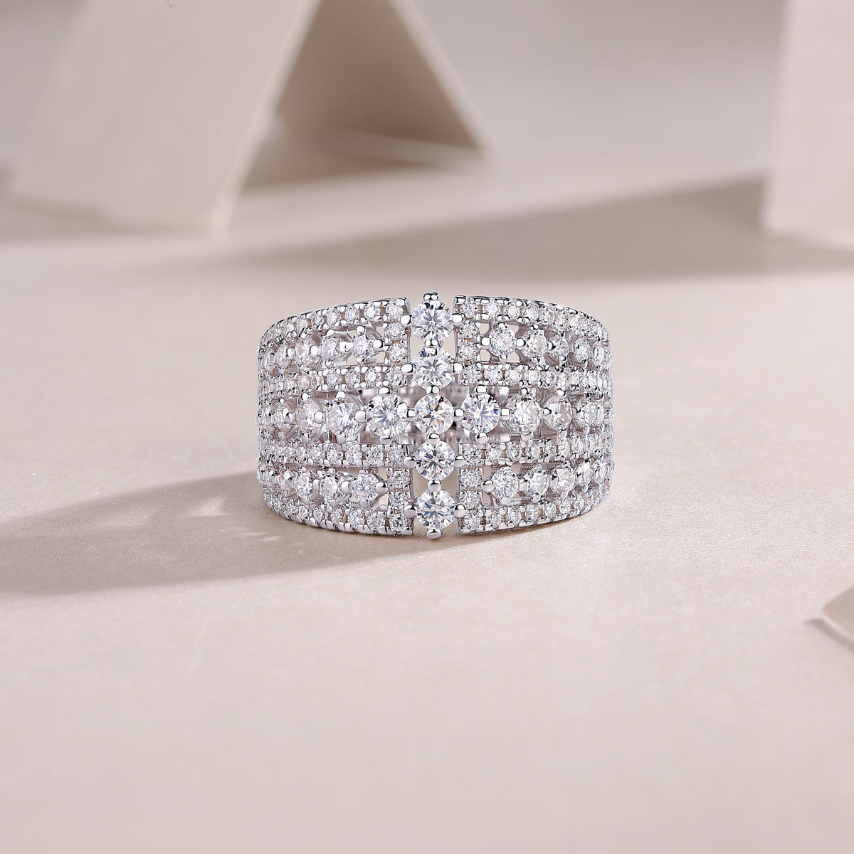 Moissanite Wide Band Sterling Silver Ring