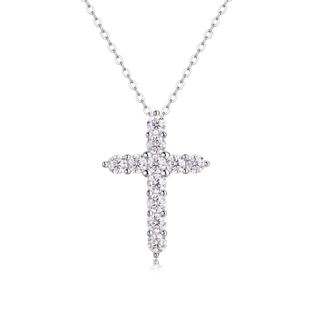 Moissanite Cross Sterling Silver Necklace