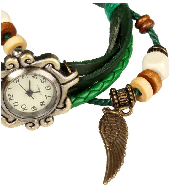 Bohemian Angel Wing Leather Watch Bracelet