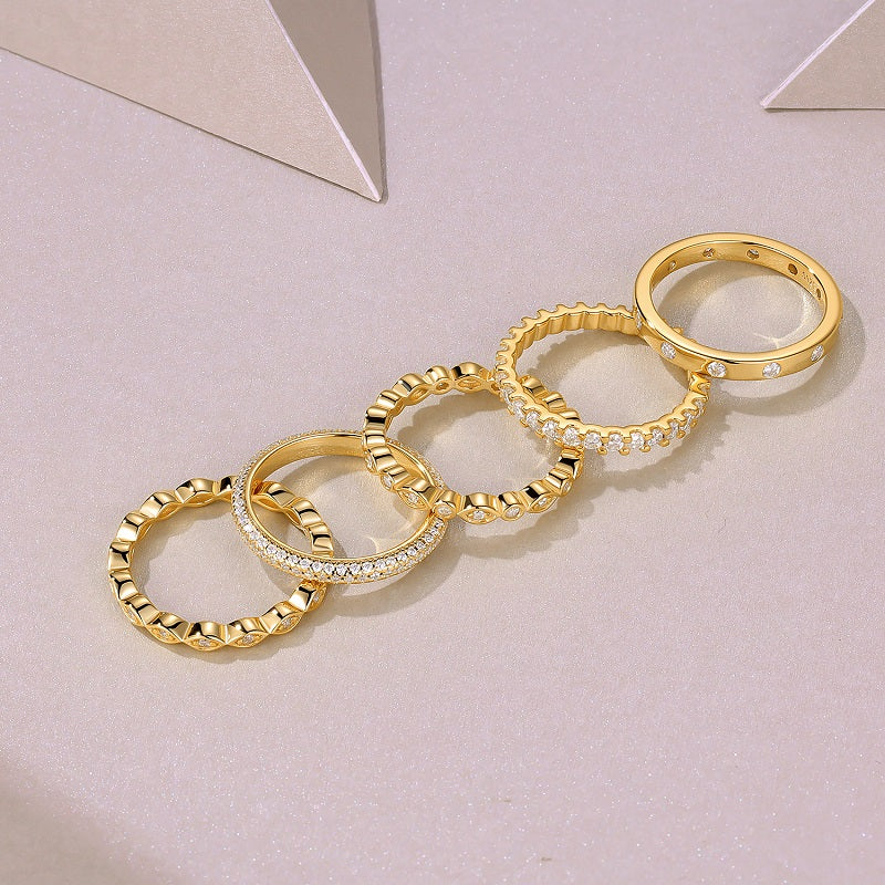 Starlight Golden Melody Moissanite Ring Set - S925 Sterling Silver