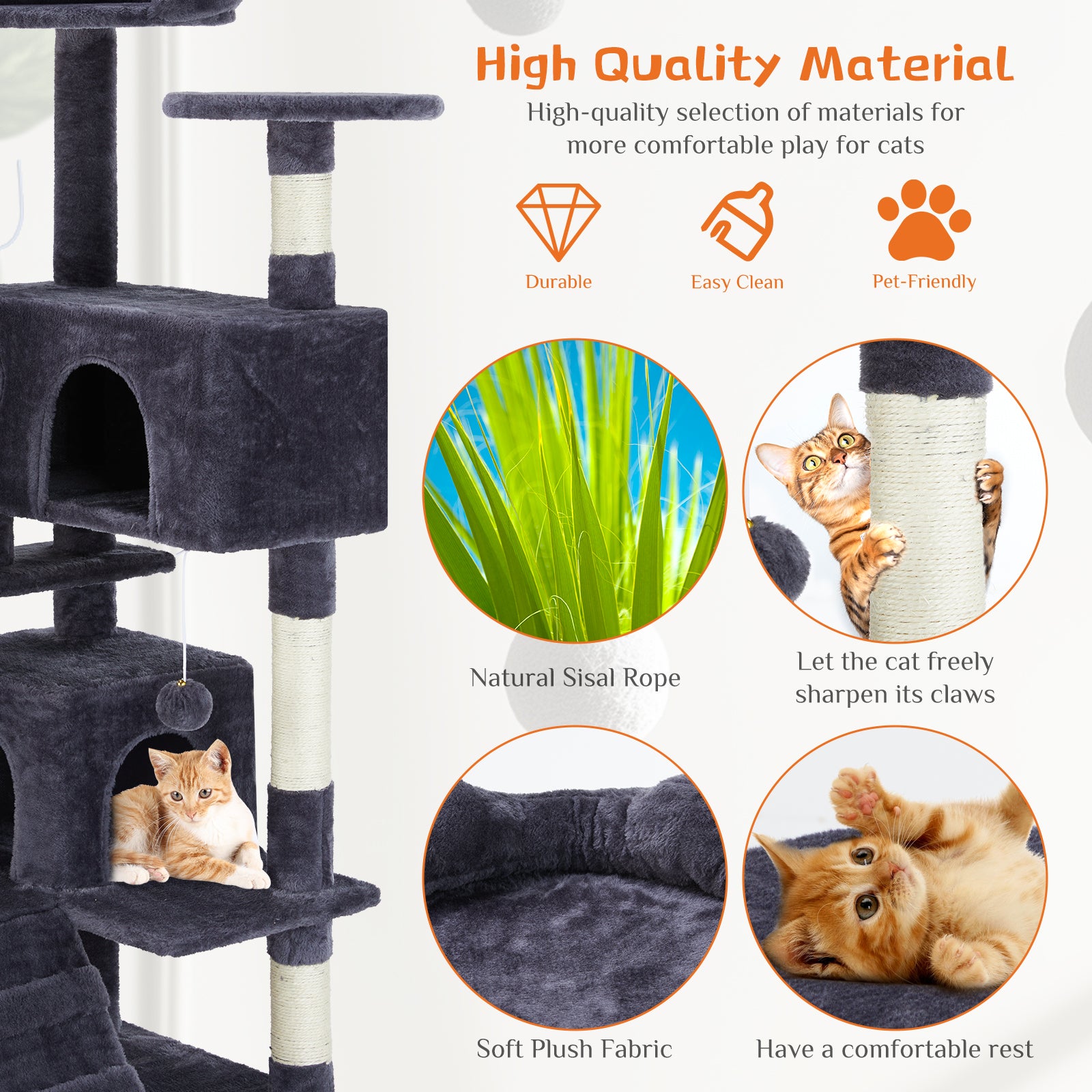 54" Multi-Level Cat Tree Tower with Scratching Posts
