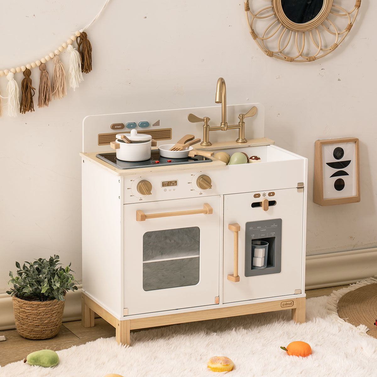 White Wooden Play Kitchen with Lights and Sounds
