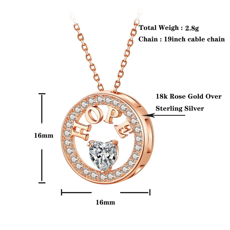 Hope Pendant Necklace - 925 Sterling Silver with 5A Cubic Zirconia