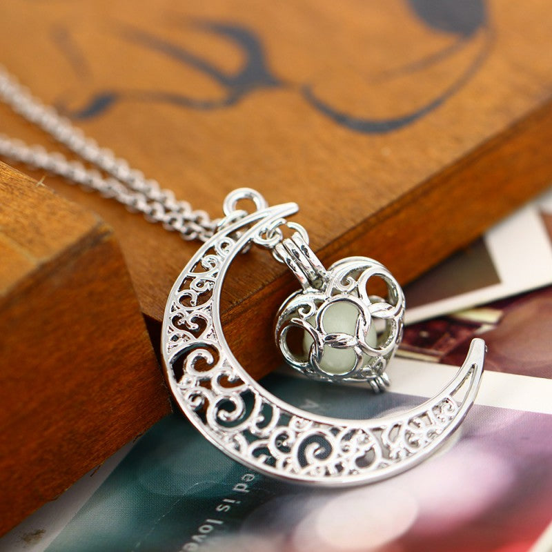 Glowing Moon Pendant Silver Plated Chain Necklaces