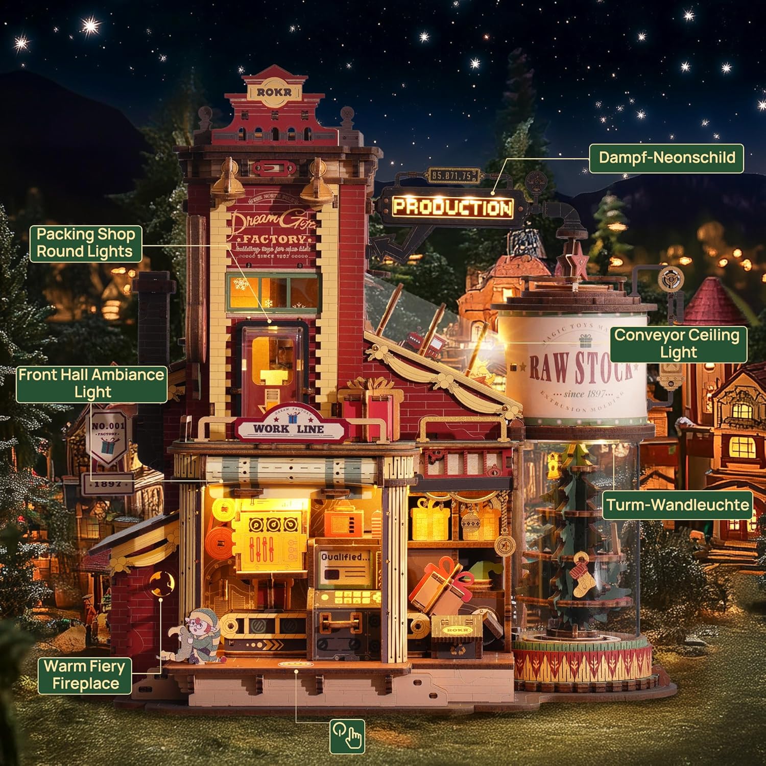 Robotime Gift Factory 3D Wooden Puzzle with Music & Lights - Animated Model Kit